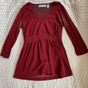 V-Neck Red Floral Blouse